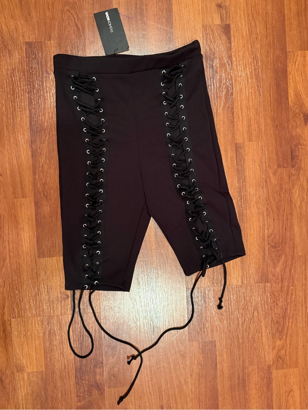 Fashion Nova Black Lace-Up Bike Shorts
